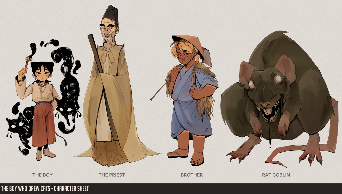 'the boy who drew cats' character line-up | 2024, digital