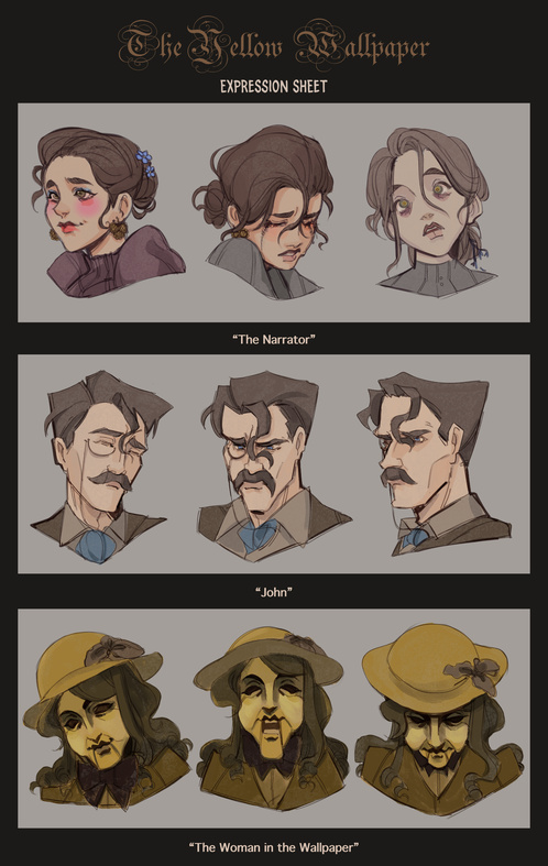 &#39;the yellow wallpaper&#39; expression sheet | 2024, digital